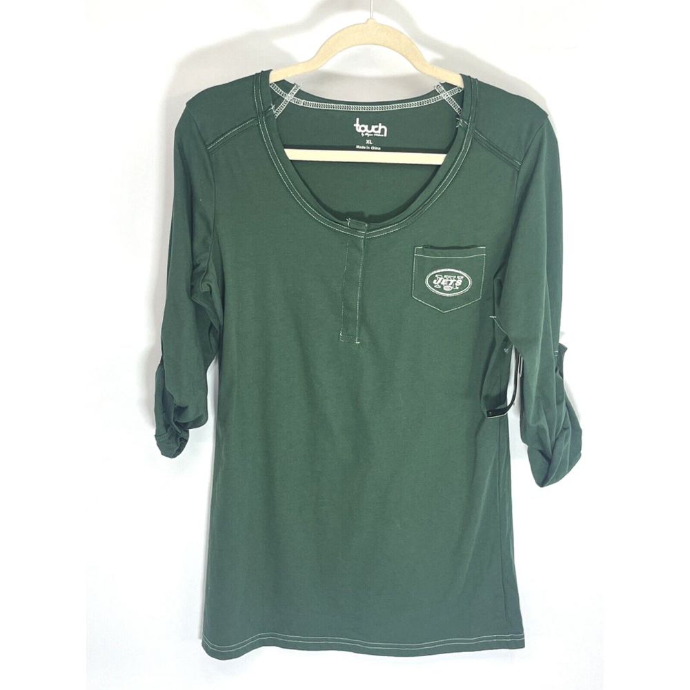 New York Jets NFL Touch Alyssa Milano Women's Green Raglan Shirt Size XL V Neck